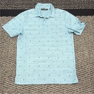 Travis Mathew Polo Shirt Men's Medium Palm Tree Print Golf Casual Resort Travel